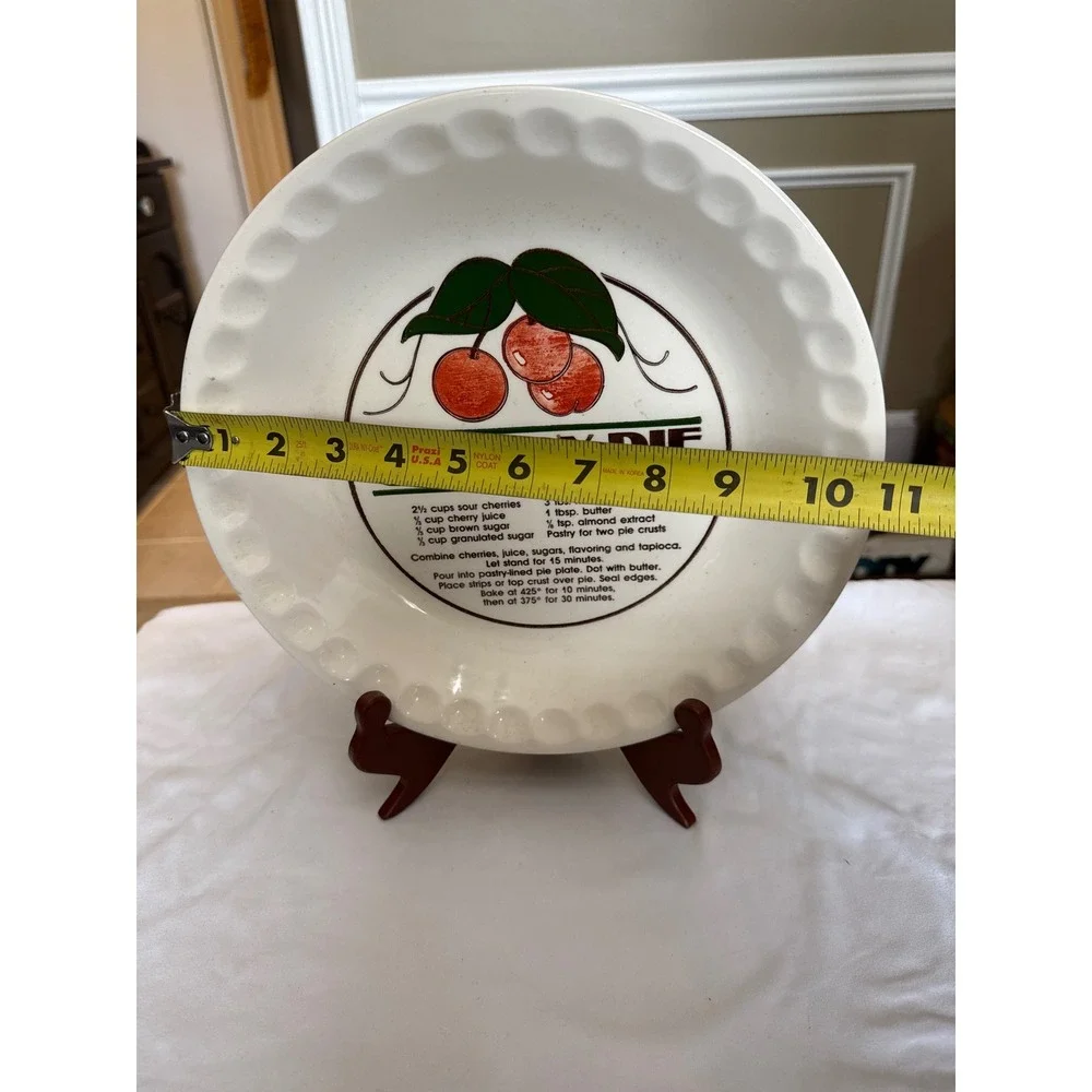 Vintage Cherry Pie Recipe Plate Scalloped Ceramic Dish 10 inch Made in Korea